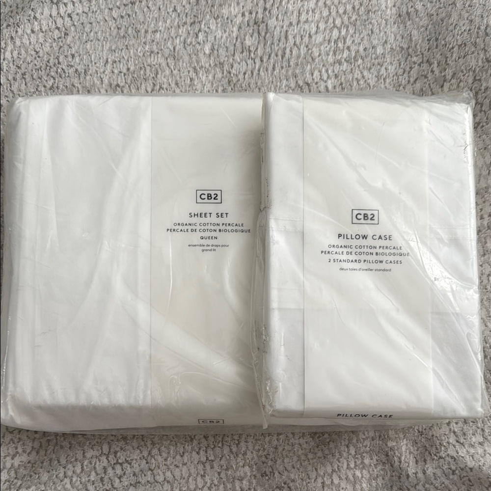 CB2 White Organic Cotton Percale Sheet Set